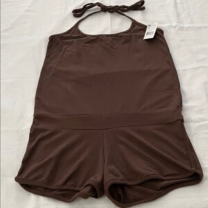 Split Chocolate Halter Top Romper